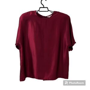 VTG 80s Rodier Womens Red Silk Blouse Short Sleeve Button Closure Padded Sz LG